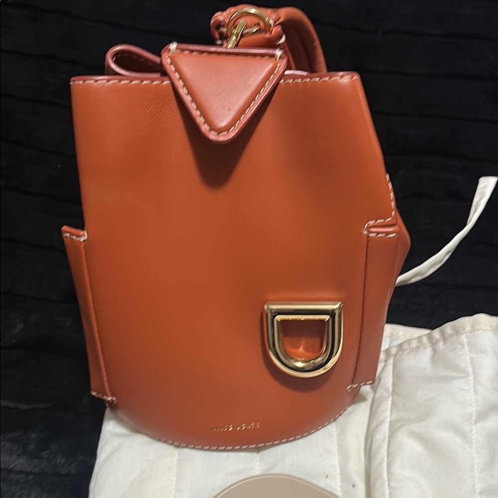 Women’s Tan Leather Backpack with Gold Accent